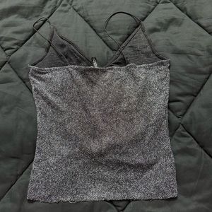 H&amp;M Silver Metallic Spaghetti Strap Crop T