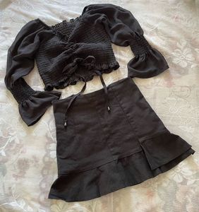 Combo Deal: Black Crop Top & Denim Skirt