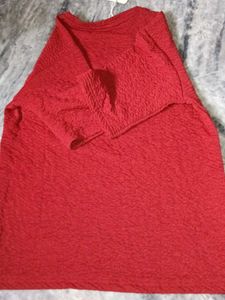 Red Textured Tee with Bow Detail