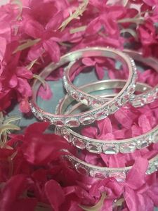 Silver Stone Bangle Set - Elegant Sparkle