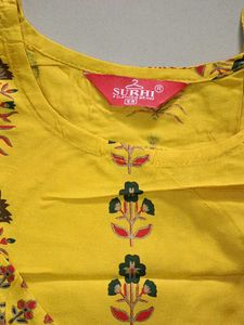 Yellow Printed Kurti Pant Set Xxl