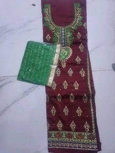 “Mehroon Cotton Unstitched Suit | Full Embroidery