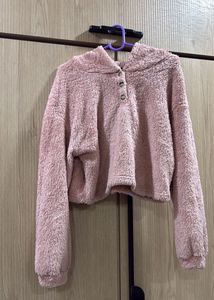 Pink Fuzzy Cropped Hoodie