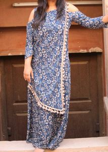 cold shoulder blue kurti dress