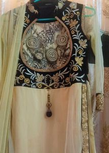 Elegant Cream &amp; Gold Anarkali Suit