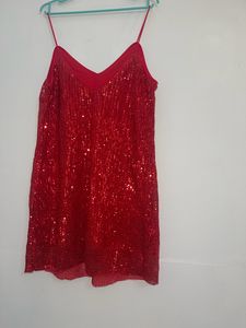 Shein Red Spaghetti Sequins Dress