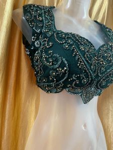 Green Bead &amp; Stone Work Like New Blouse