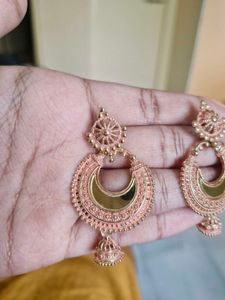 Gold Crescent Jhumka Earring