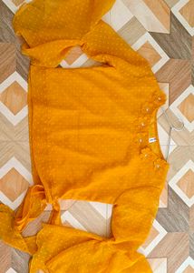 Georgette Crop Top: Sheer dot Design, Trendy Bell