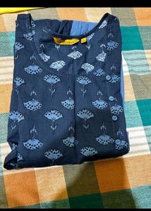 Navy Blue Printed Kurta