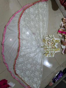 embroidery C cut design long gown with lehenga