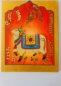 Decorative Kamdhenu Cow On Canvas