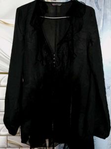 Black Lace Ruffle Blouse