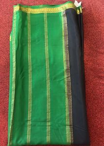 Vintage black And bright green mysore silk saree