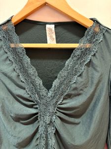 Beautiful Lace Trim Long Sleeve Top