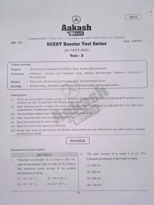 Aakash Institute NEET NCERT Booster Test Series (8 Part Syllabus Tests) 720 marks Mock Test Papers (pdf solutions available)
