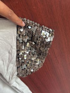 Grey Top w/ Sequin Sleeves