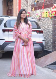 Elegant Striped Ethnic Gown