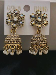 Traditional Jhumka Earrings – Antique Gold &amp; Silve
