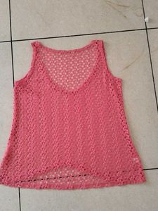 women new Pink Knit Tank Net Top