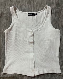 White Ribbed button-front Tank Top