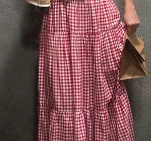 Red Gingham Midi Skirt