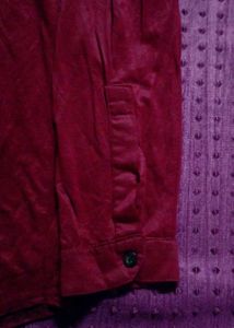 ZARA Burgundy Regular Fit Mao Collar Long Sleeve