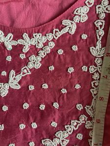 Pink Moti Handwork Batik Kurta Set