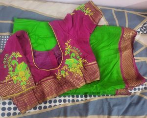 Green & Pink Mysore crepe silk 140gsm