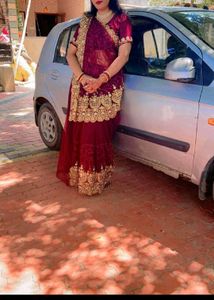 Elegant Maroon Embroidered Saree