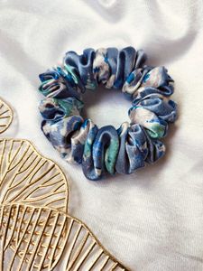 Blue Marine Printed Satin Scrunchies