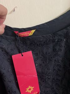 Sleeveless Black Kurta with Noodle Straps