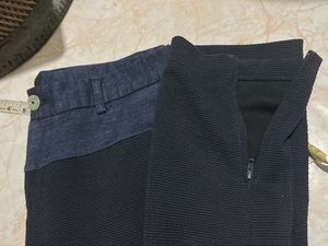 Navy Ribbed Zippered Ankle Pants