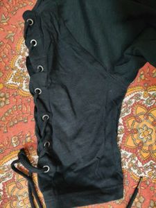 Edgy Goth Top With Tie Up Lace Detailing