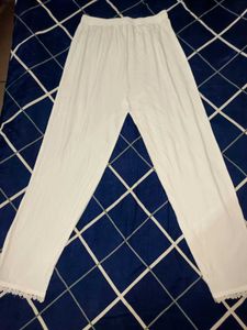White Trousers Pants with Lace Detail