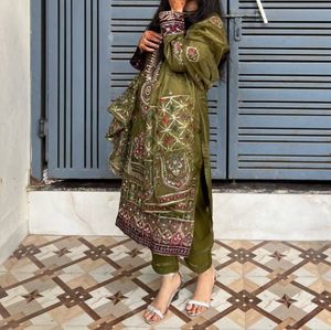 Olive Green Embroidered Shalwar Kameez