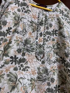 Green Botanical Print Kurta + Dupatta