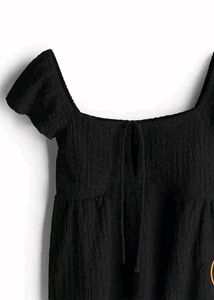 H&amp;M Black Textured Tie-Neck Top