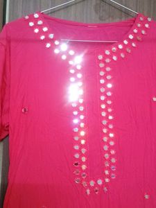 Pink Mirror Embellished Kurti