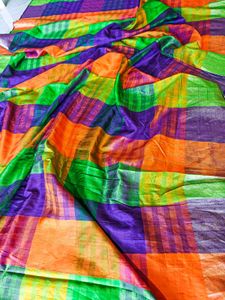 Double Check Lattu Pure Silk Saree