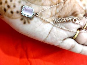 Rose Gold Necklace with Rectangular Pink Pendant