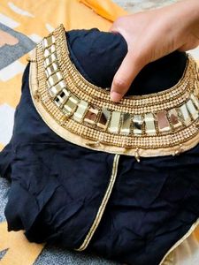 Elegant Black &amp; Gold Anarkali Dress