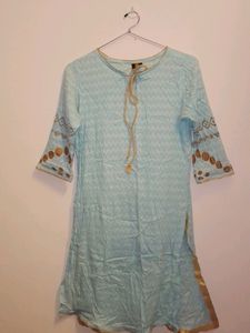 Pastel blue mother earth Kurti With Gold Undertone