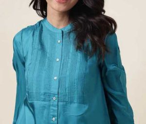 Fabindia | Teal Silk Pintucks Tunic