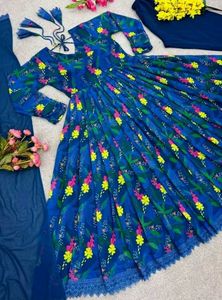 (Size~L)New Blue Anarkali Suit !