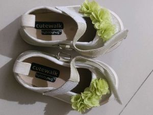 Golden Shoes With Floral Applique
