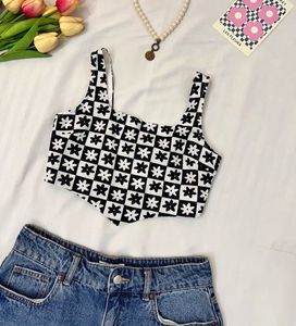 Floral Checkerboard Crop Top