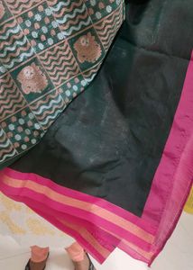 Green Colour Saree With Majenda Border