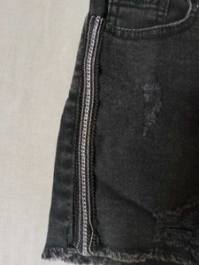 Distressed Black Denim Shorts