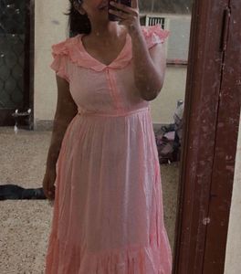 Pink Ruffle Trim Maxi Dress
